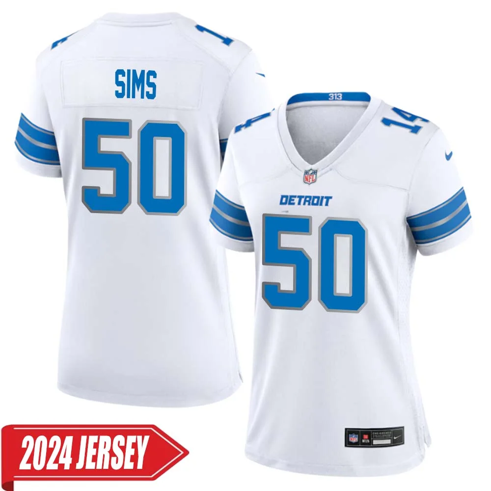 Ernie Sims No 50 Woman s Detroit Lions Away Game 2024 Jersey White