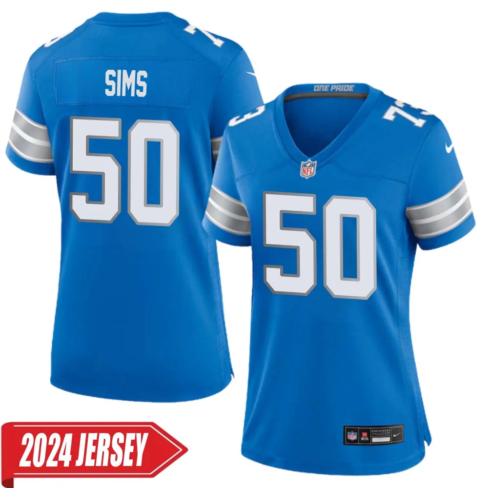 Ernie Sims No 50 Woman s Detroit Lions Home Game 2024 Jersey Blue