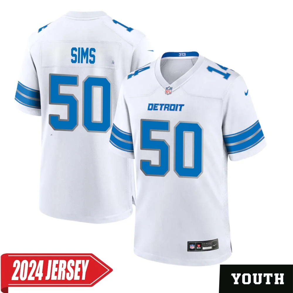 Ernie Sims No 50 Youth s Detroit Lions Away Game 2024 Jersey White