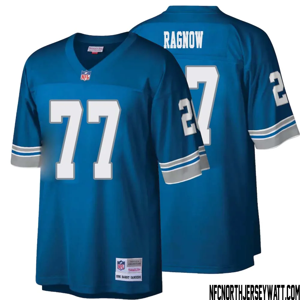Frank Ragnow No 77 Men Mitchell Ness Blue Detroit Lions Legacy Replica Jersey 1