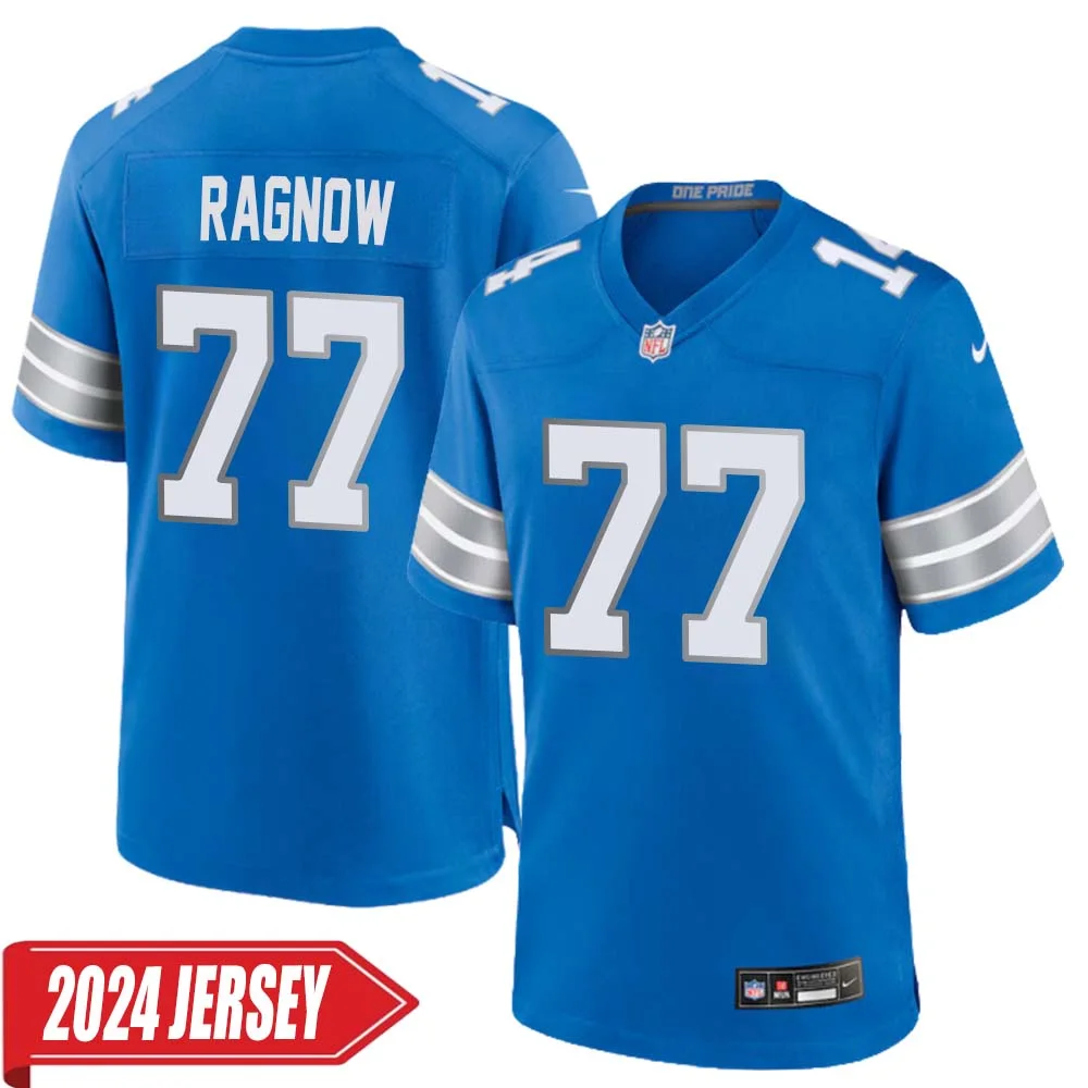 Frank Ragnow No 77 Men s Detroit Lions Home Game 2024 Jersey Blue