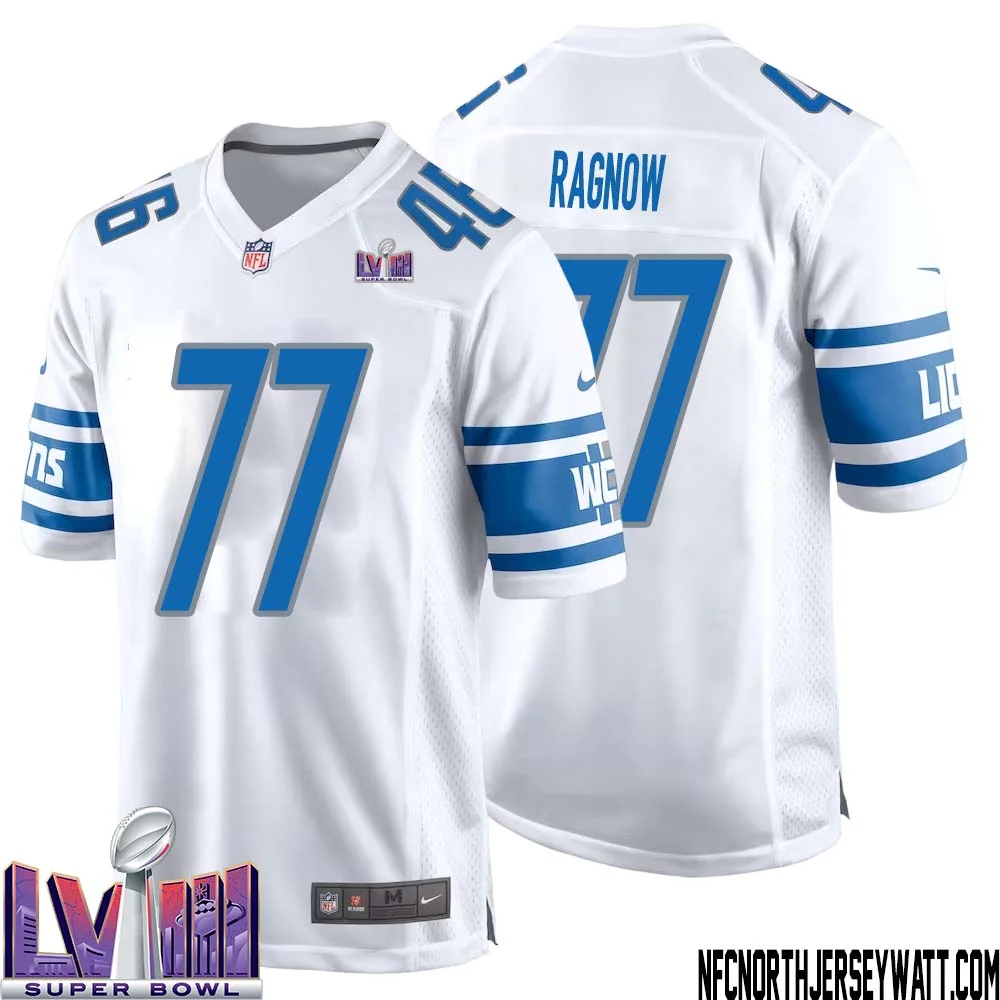 Frank Ragnow No 77 Men White Detroit Lions Player Super Bowl LVIII Away Game Jersey