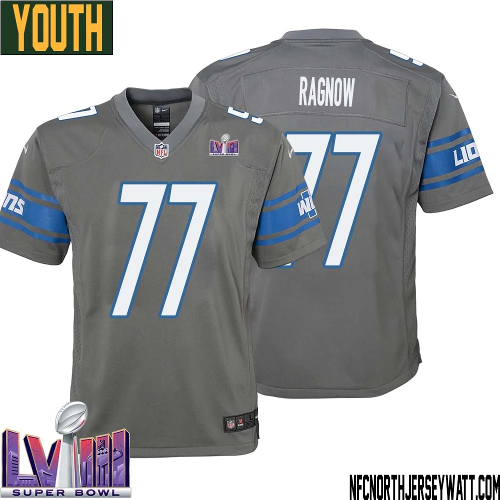 Frank Ragnow No 77 Youth Grey Detroit Lions Player Super Bowl LVIII Alternate Game Jersey