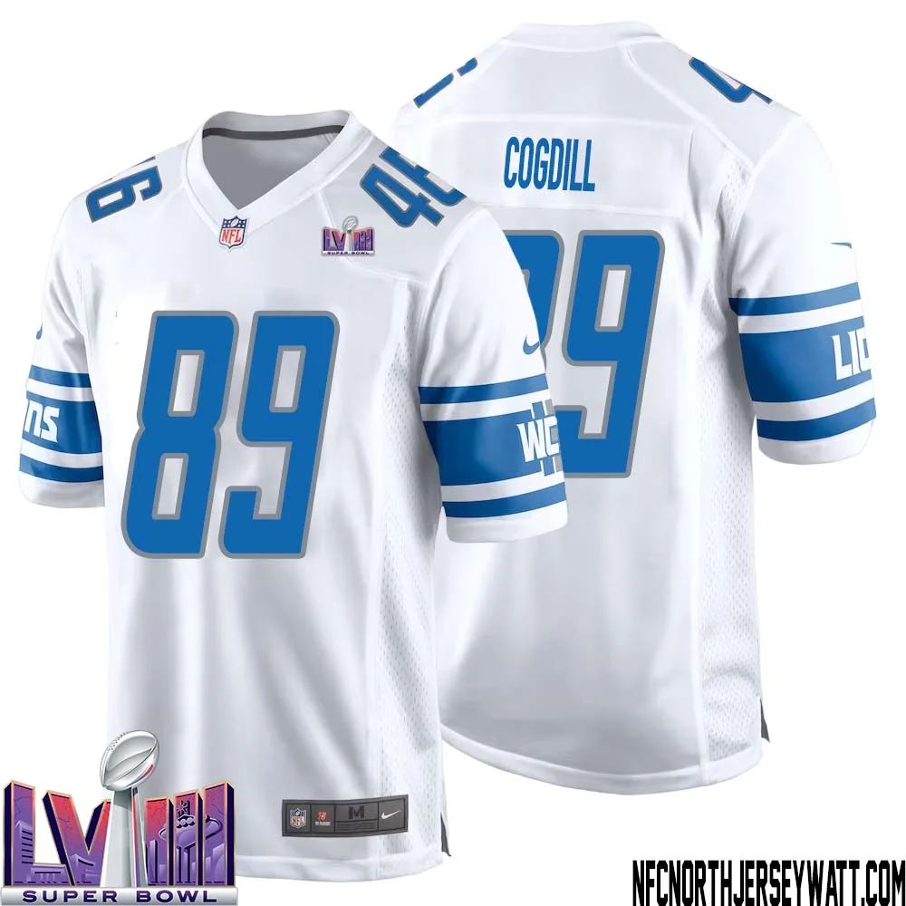 Gail Cogdill No 89 Men White Detroit Lions Player Super Bowl LVIII Away Game Jersey