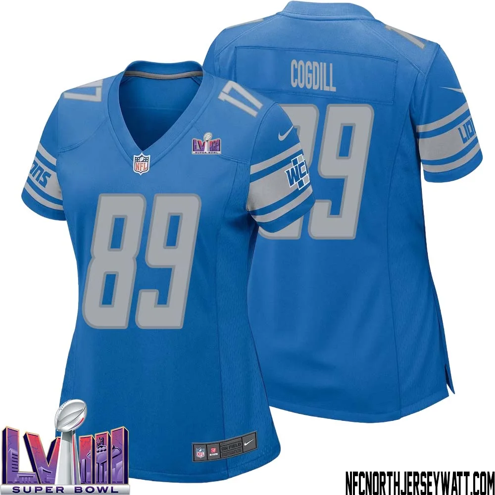 Gail Cogdill No 89 Women Blue Detroit Lions Player Super Bowl LVIII Home Game Jersey 1