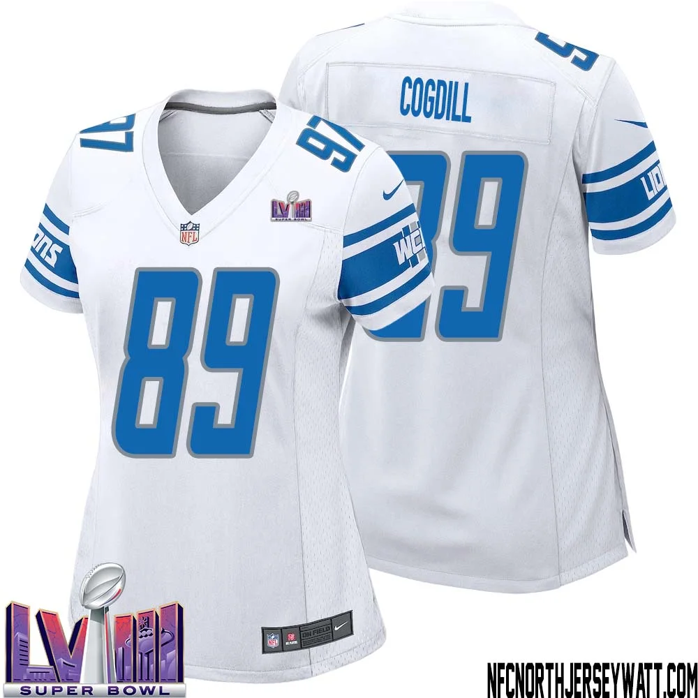 Gail Cogdill No 89 Women White Detroit Lions Player Super Bowl LVIII Away Game Jersey 1
