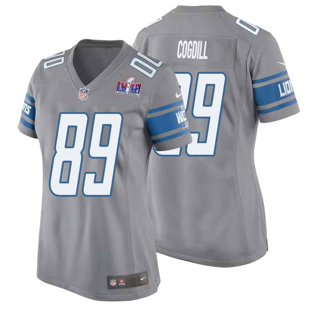 Gail Cogdill No 89 Womens Custom Gray Detroit Lions Alternate Super Bowl LVIII Game Jersey