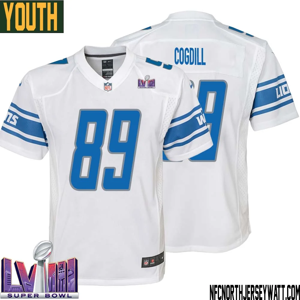 Gail Cogdill No 89 Youth White Detroit Lions Player Super Bowl LVIII Away Game Jersey