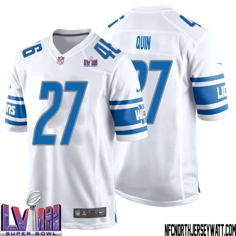 Glover Quin No 27 Men White Detroit Lions Player Super Bowl LVIII Away Game Jersey