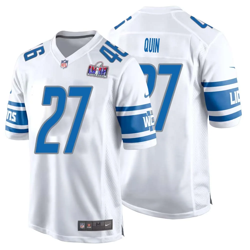 Glover Quin No 27 Mens Custom White Detroit Lions Super Bowl LVIII Away Game Jersey