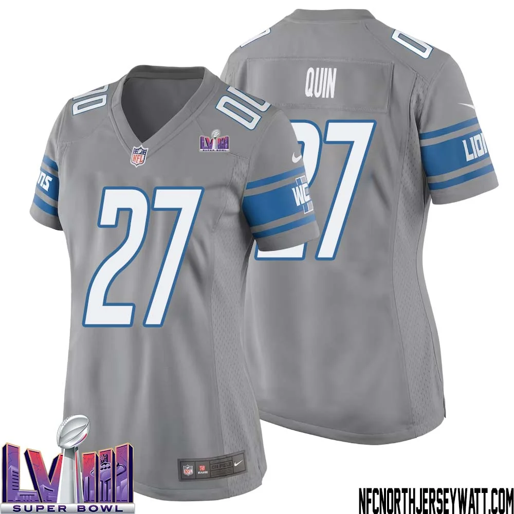 Glover Quin No 27 Women Grey Detroit Lions Player Super Bowl LVIII Alternate Game Jersey 1