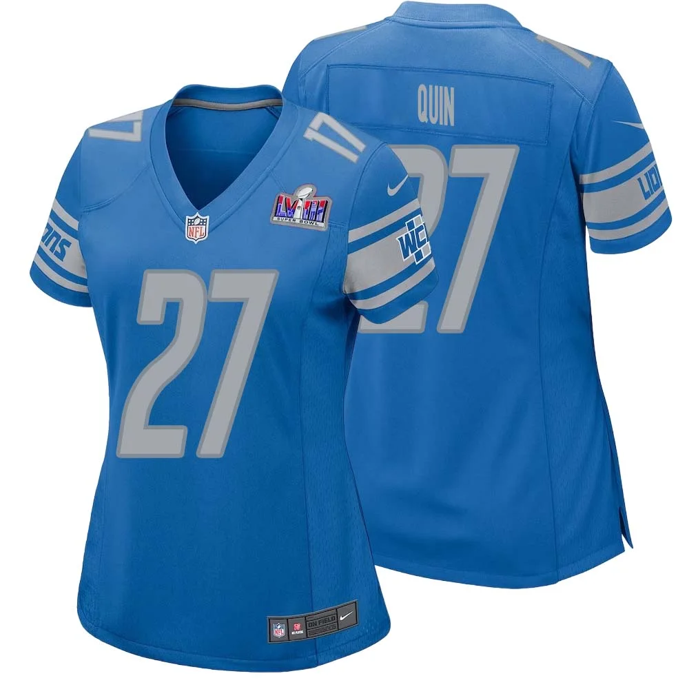 Glover Quin No 27 Womens Custom Blue Detroit Lions Super Bowl LVIII Player Home Game Jersey