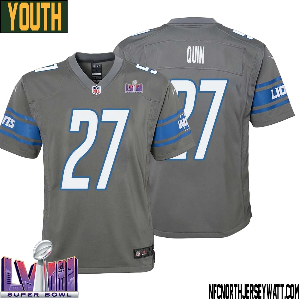 Glover Quin No 27 Youth Grey Detroit Lions Player Super Bowl LVIII Alternate Game Jersey