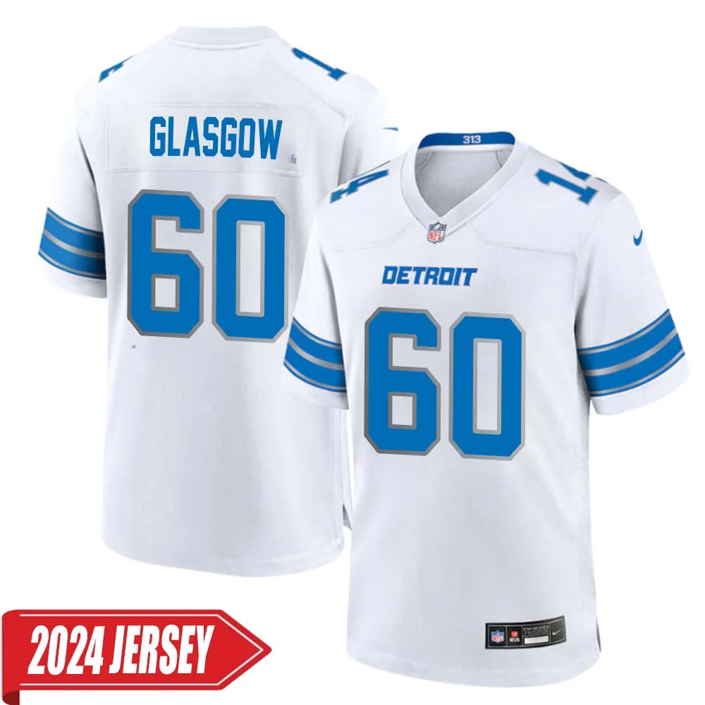Graham Glasgow No 60 Men s Detroit Lions Away Game 2024 Jersey White