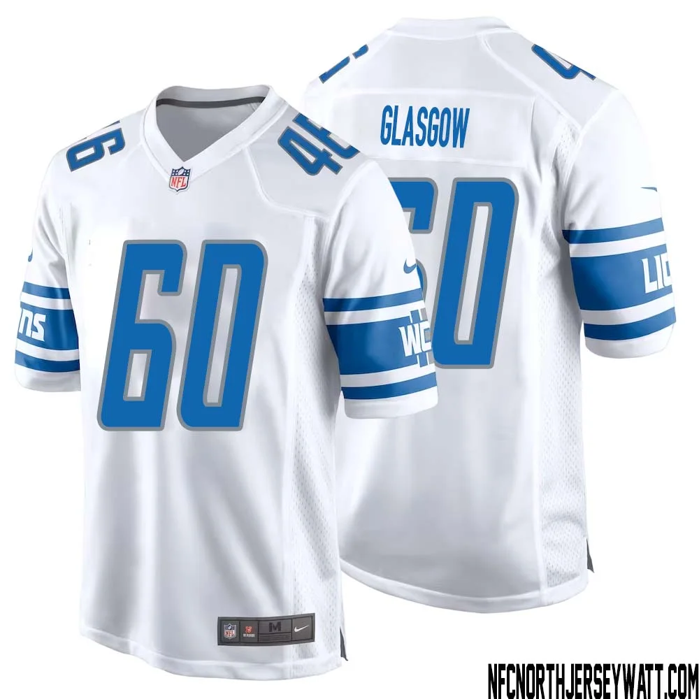 Graham Glasgow No 60 Men White Detroit Lions Player Away Game Jersey