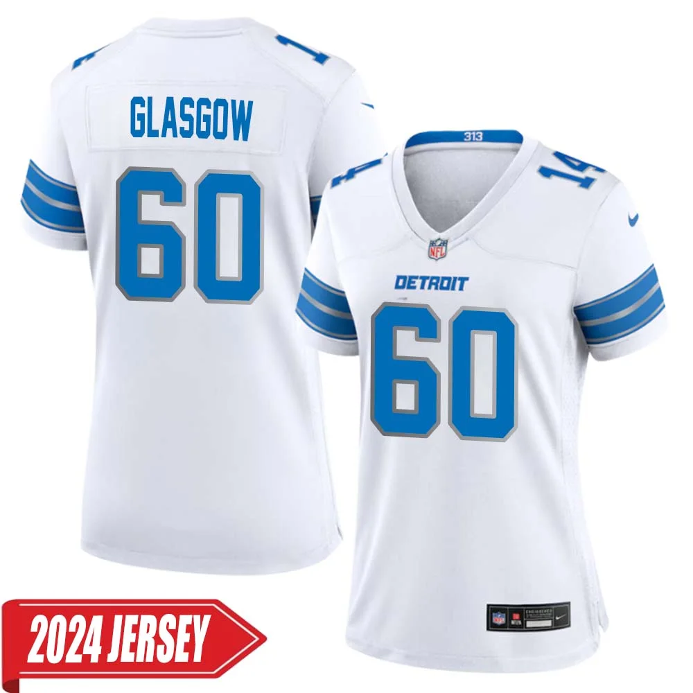 Graham Glasgow No 60 Woman s Detroit Lions Away Game 2024 Jersey White