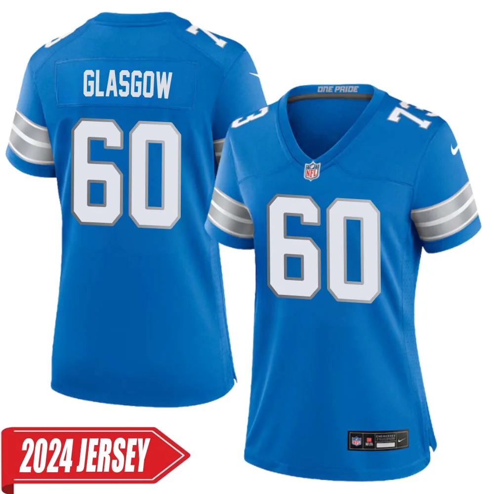 Graham Glasgow No 60 Woman s Detroit Lions Home Game 2024 Jersey Blue