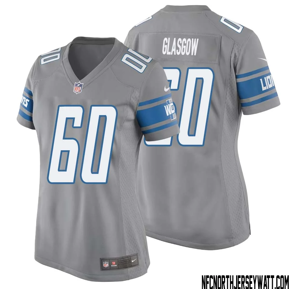Graham Glasgow No 60 Women Gray Detroit Lions Player Alternate Game Jersey
