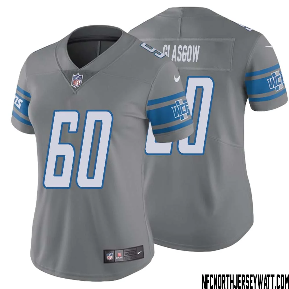 Graham Glasgow No 60 Women Steel Detroit Lions Vapor Untouchable Color Rush Limited Player Jersey 1