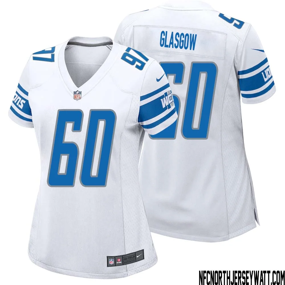 Graham Glasgow No 60 Women White Detroit Lions Player Away Game Jersey