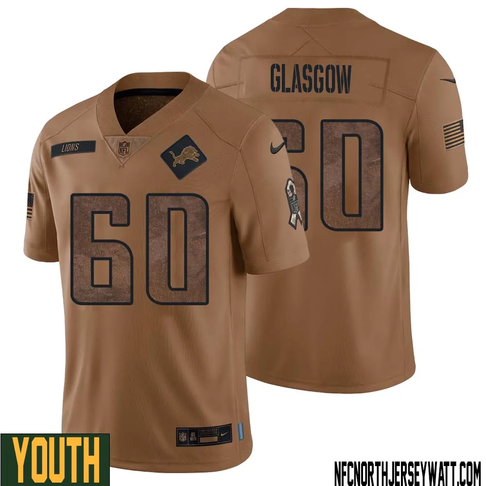 Graham Glasgow No 60 Youth Brown Detroit Lions 2023 Salute To Service Retired Player Limited Jersey 1