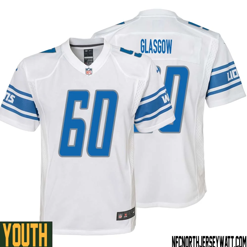Graham Glasgow No 60 Youth White Detroit Lions Player Away Game Jersey