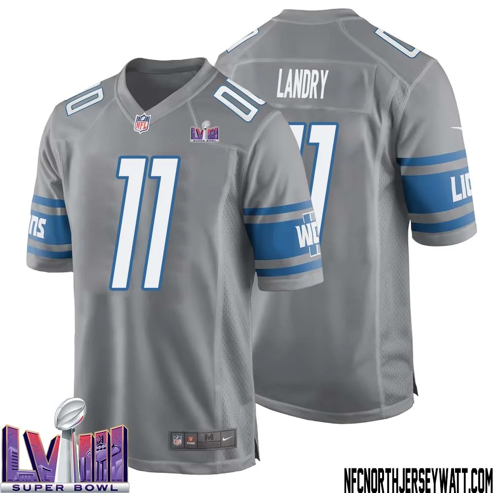 Greg Landry No 11 Men Grey Detroit Lions Player Super Bowl LVIII Alternate Game Jersey