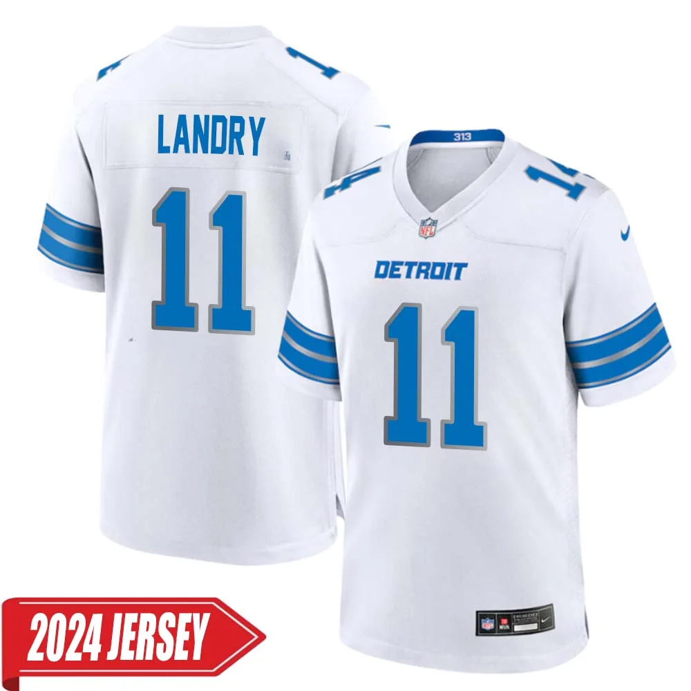 Greg Landry No 11 Men s Detroit Lions Away Game 2024 Jersey White