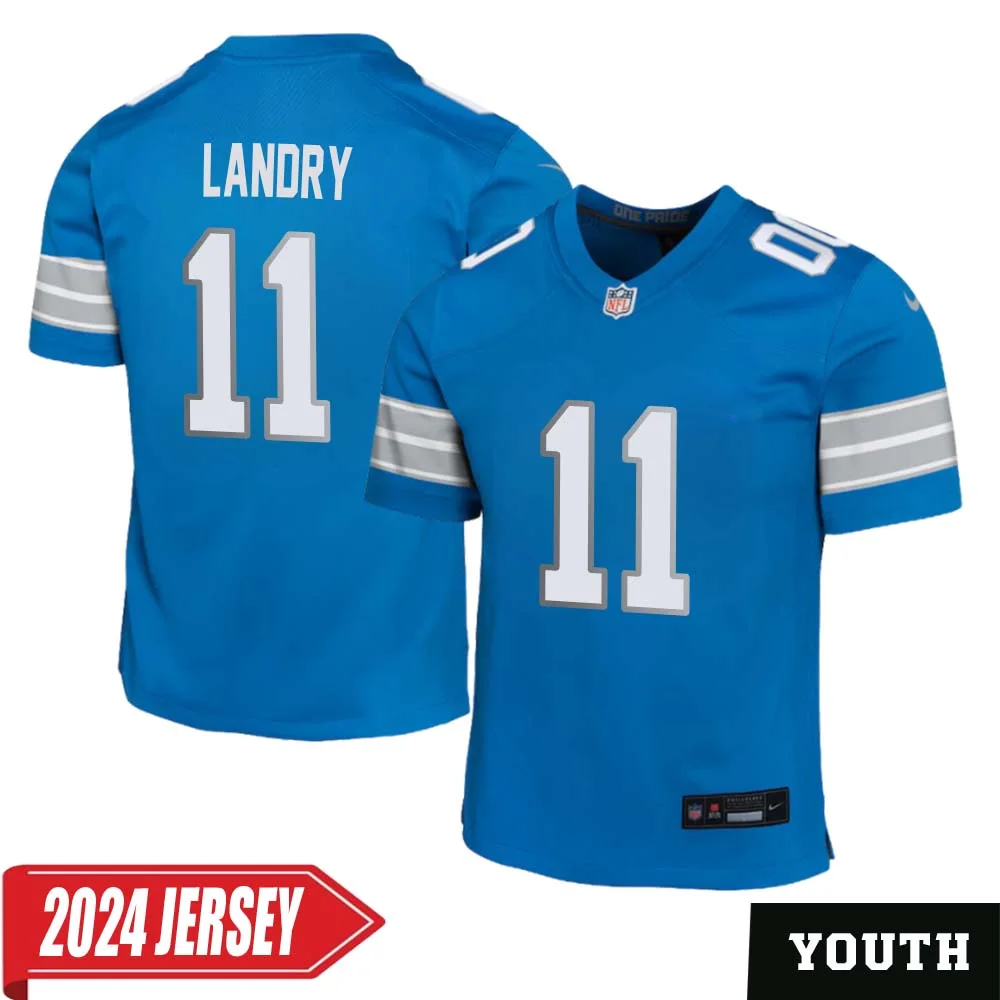Greg Landry No 11 Youth s Detroit Lions Home Game 2024 Jersey Blue