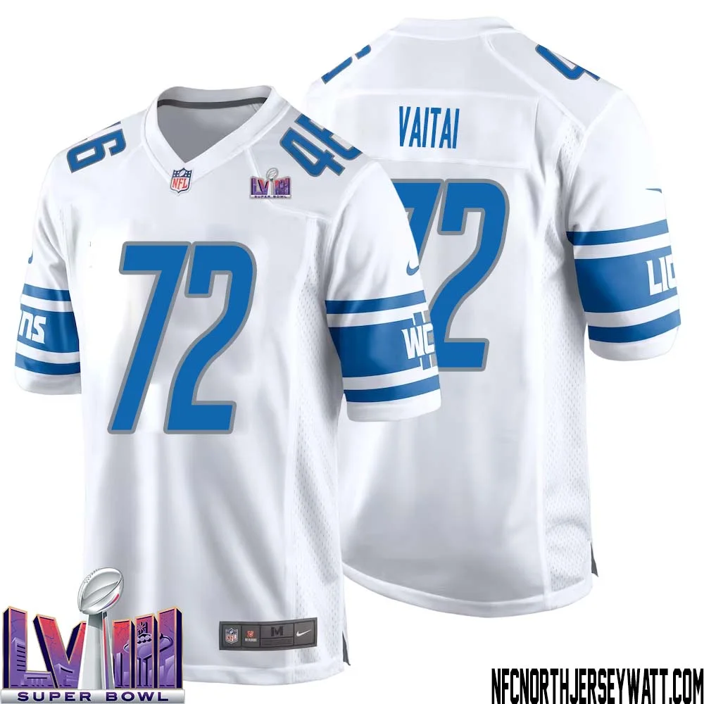 Halapoulivaati Vaitai No 72 Men White Detroit Lions Player Super Bowl LVIII Away Game Jersey