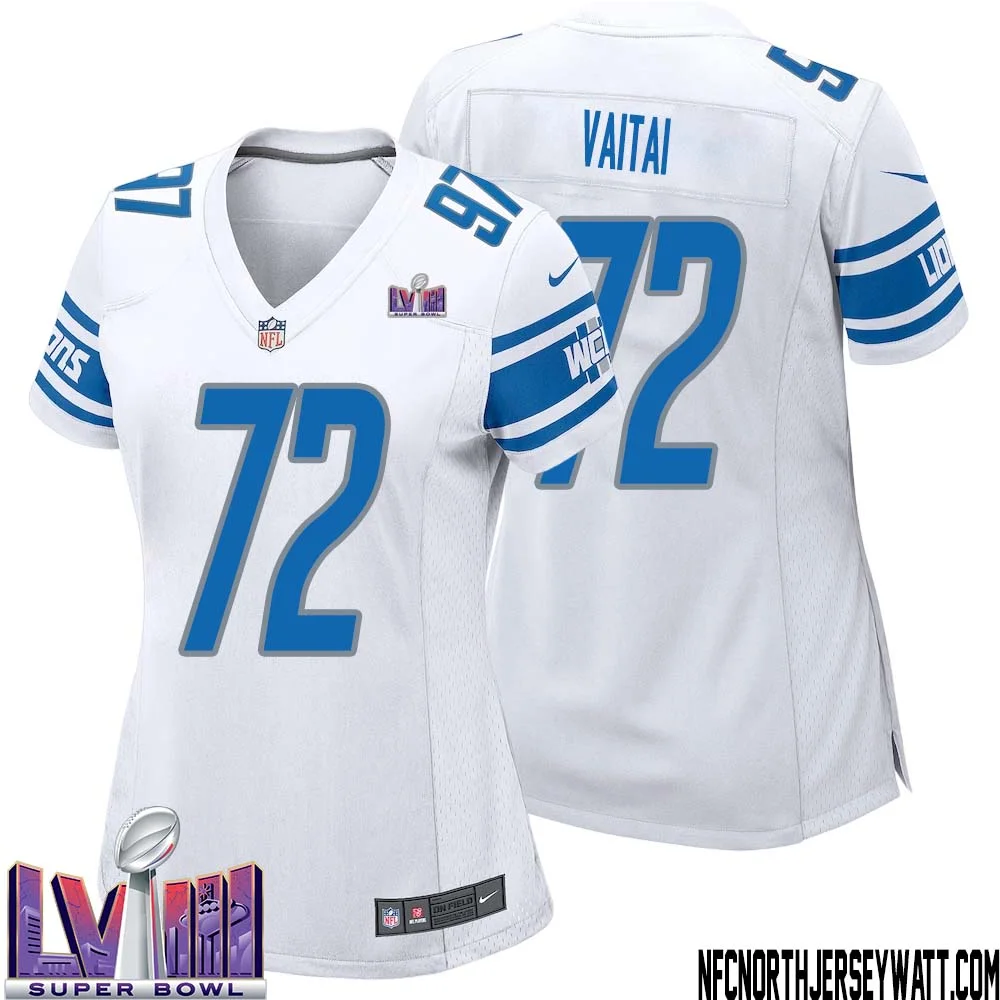 Halapoulivaati Vaitai No 72 Women White Detroit Lions Player Super Bowl LVIII Away Game Jersey 1