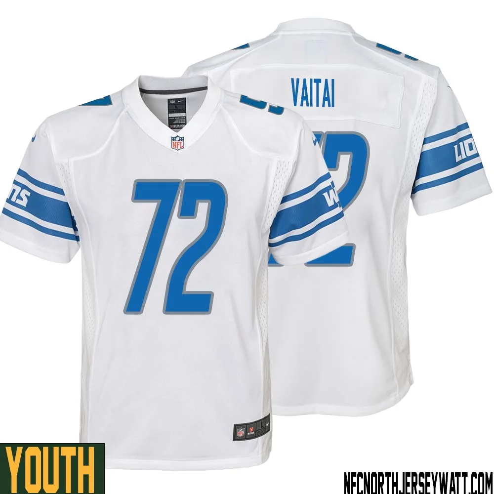 Halapoulivaati Vaitai No 72 Youth White Detroit Lions Player Away Game Jersey 1