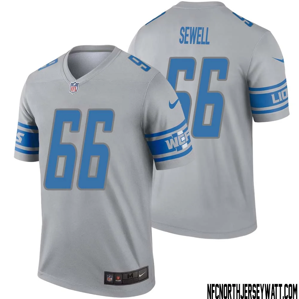 Harley Sewell No 66 Men Gray Detroit Lions Inverted Legend Jersey