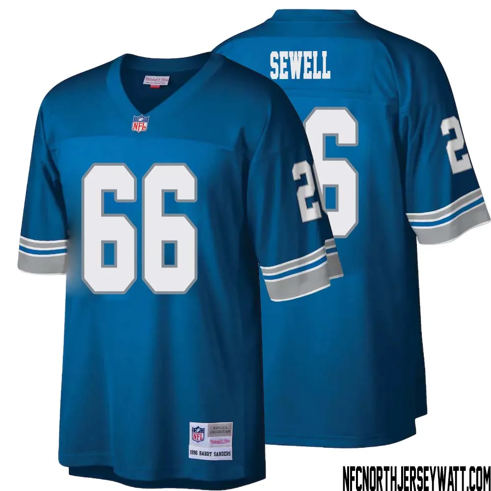 Harley Sewell No 66 Men Mitchell Ness Blue Detroit Lions Legacy Replica Jersey 1