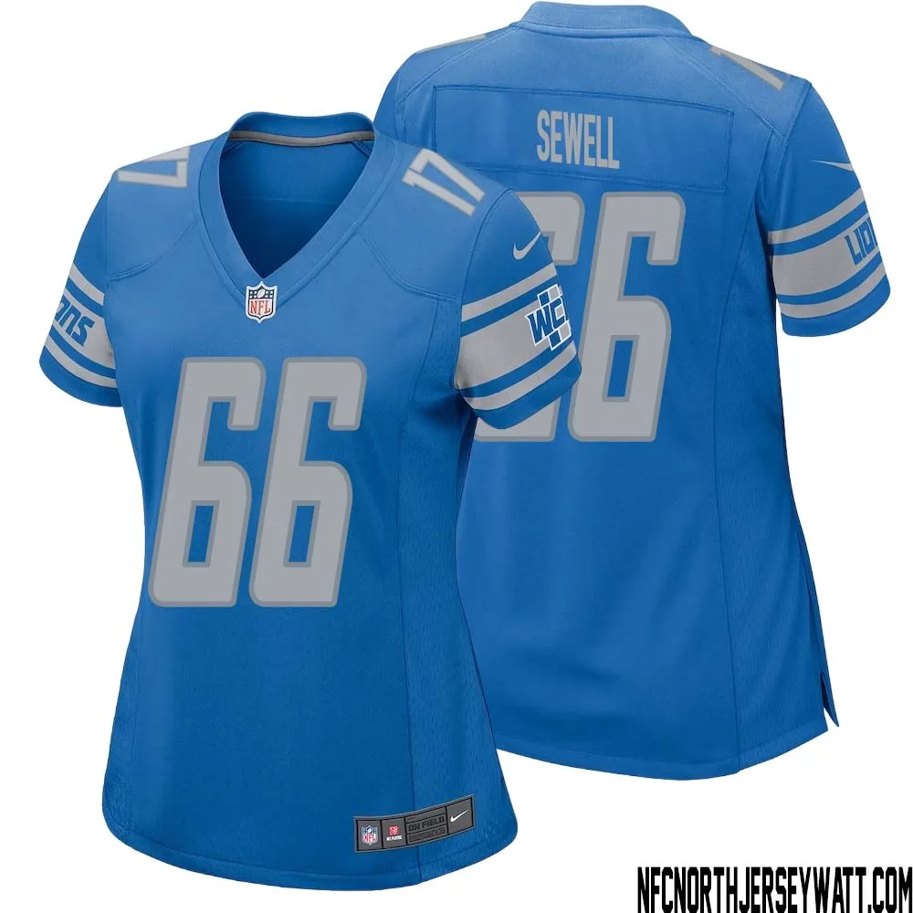 Harley Sewell No 66 Women Blue Detroit Lions Player Home Game Jersey 1