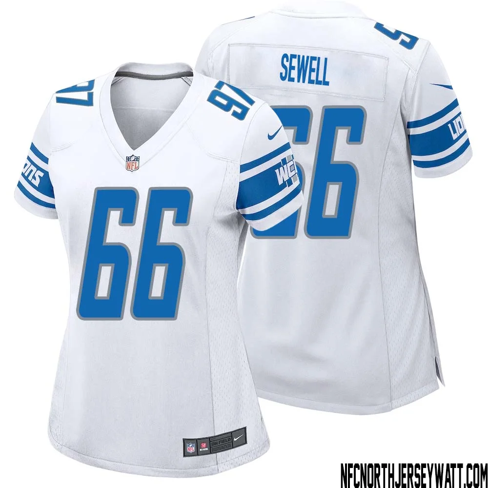 Harley Sewell No 66 Women White Detroit Lions Player Away Game Jersey