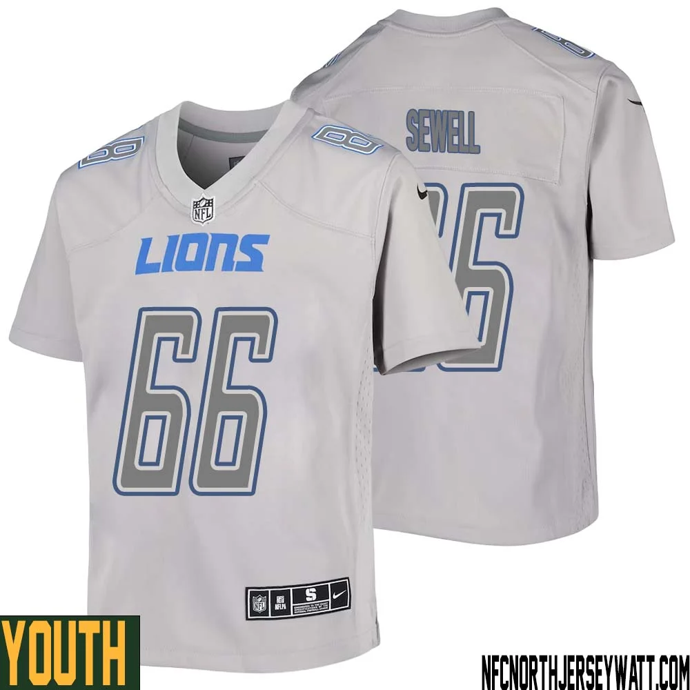 Harley Sewell No 66 Youth Gray Detroit Lions Atmosphere Fashion Game Jersey 1