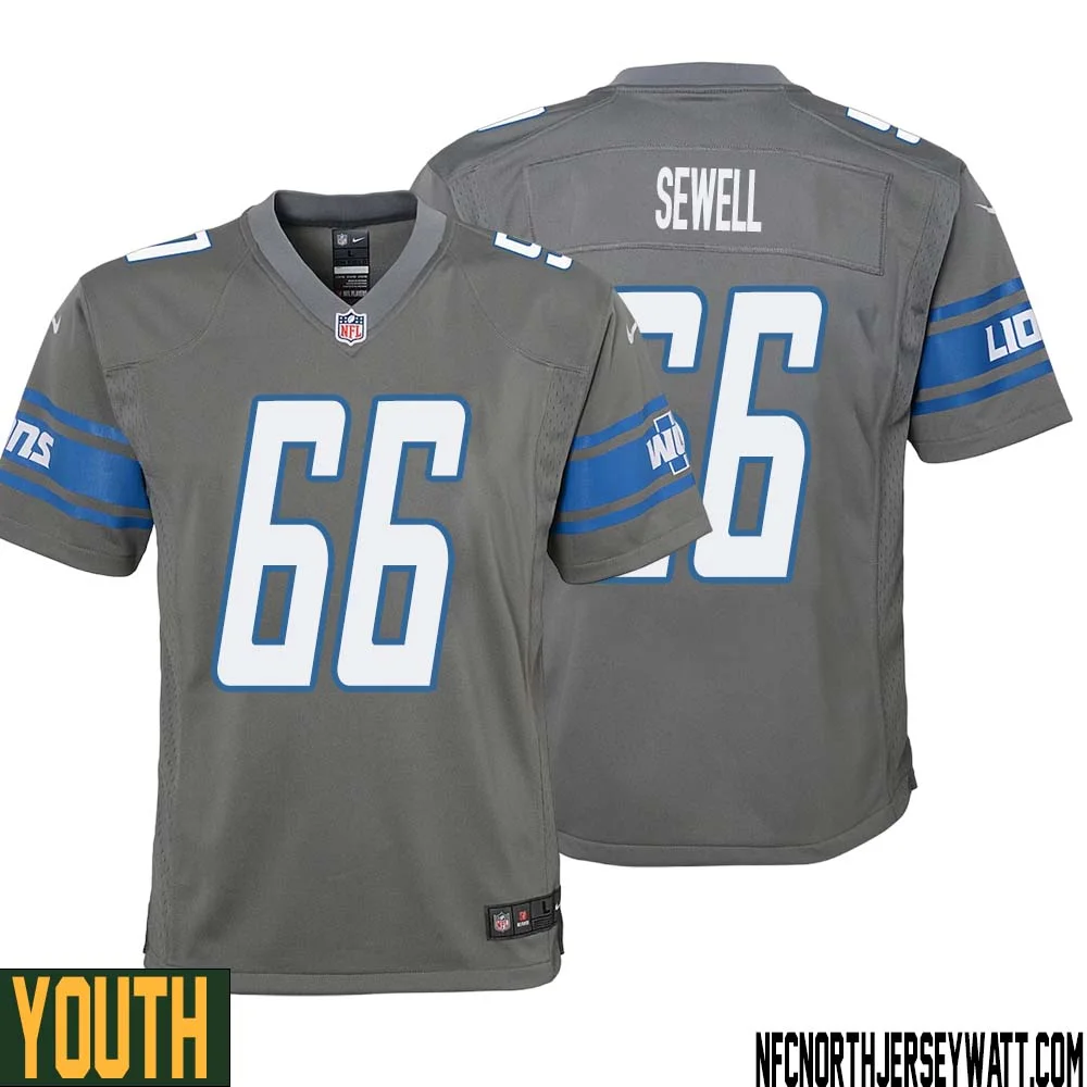 Harley Sewell No 66 Youth Gray Detroit Lions Player Alternate Game Jersey 1
