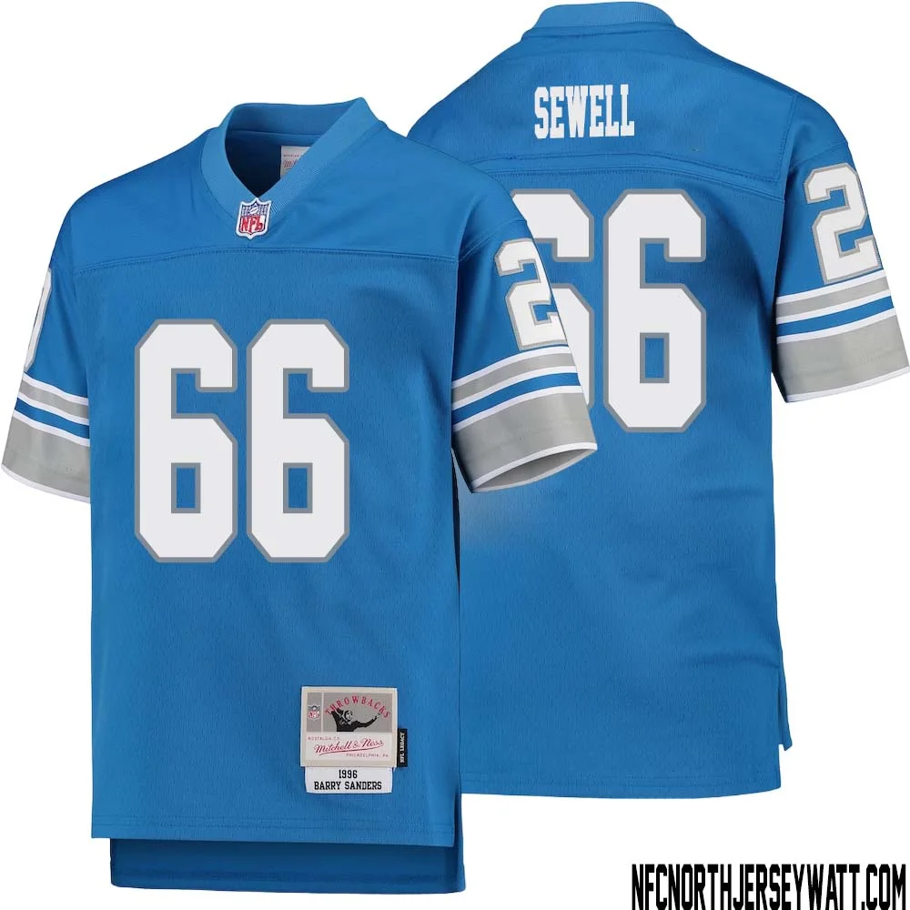 Harley Sewell No 66 Youth Mitchell Ness Blue Detroit Lions 1996 Legacy Retired Player Jersey 1
