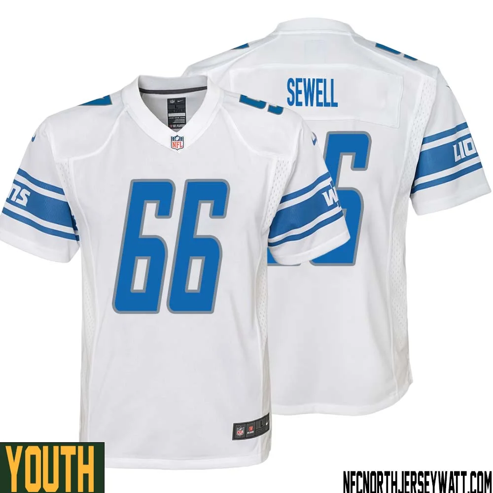 Harley Sewell No 66 Youth White Detroit Lions Player Away Game Jersey 1