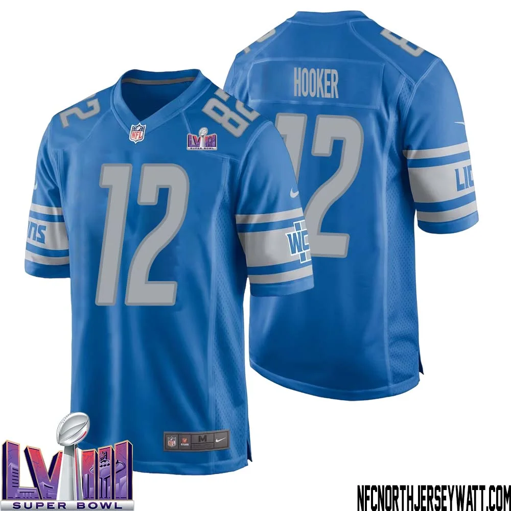 Hendon Hooker No 12 Men Blue Detroit Lions Player Super Bowl LVIII Home Game Jersey