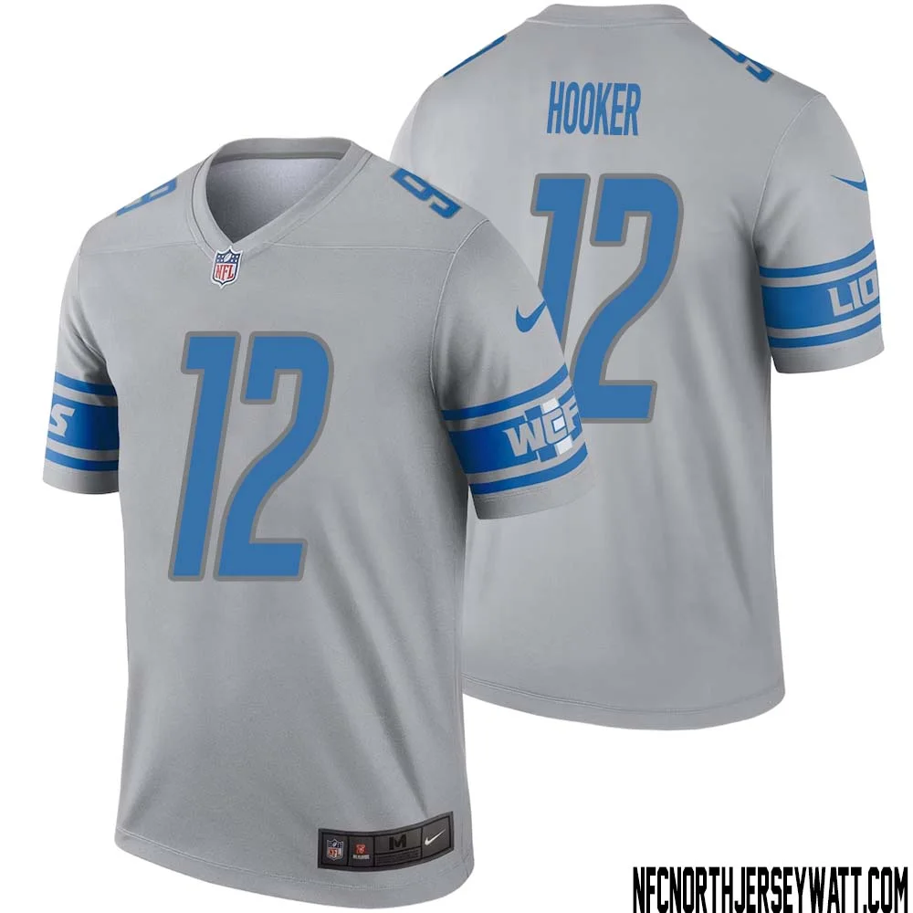 Hendon Hooker No 12 Men Gray Detroit Lions Inverted Legend Jersey
