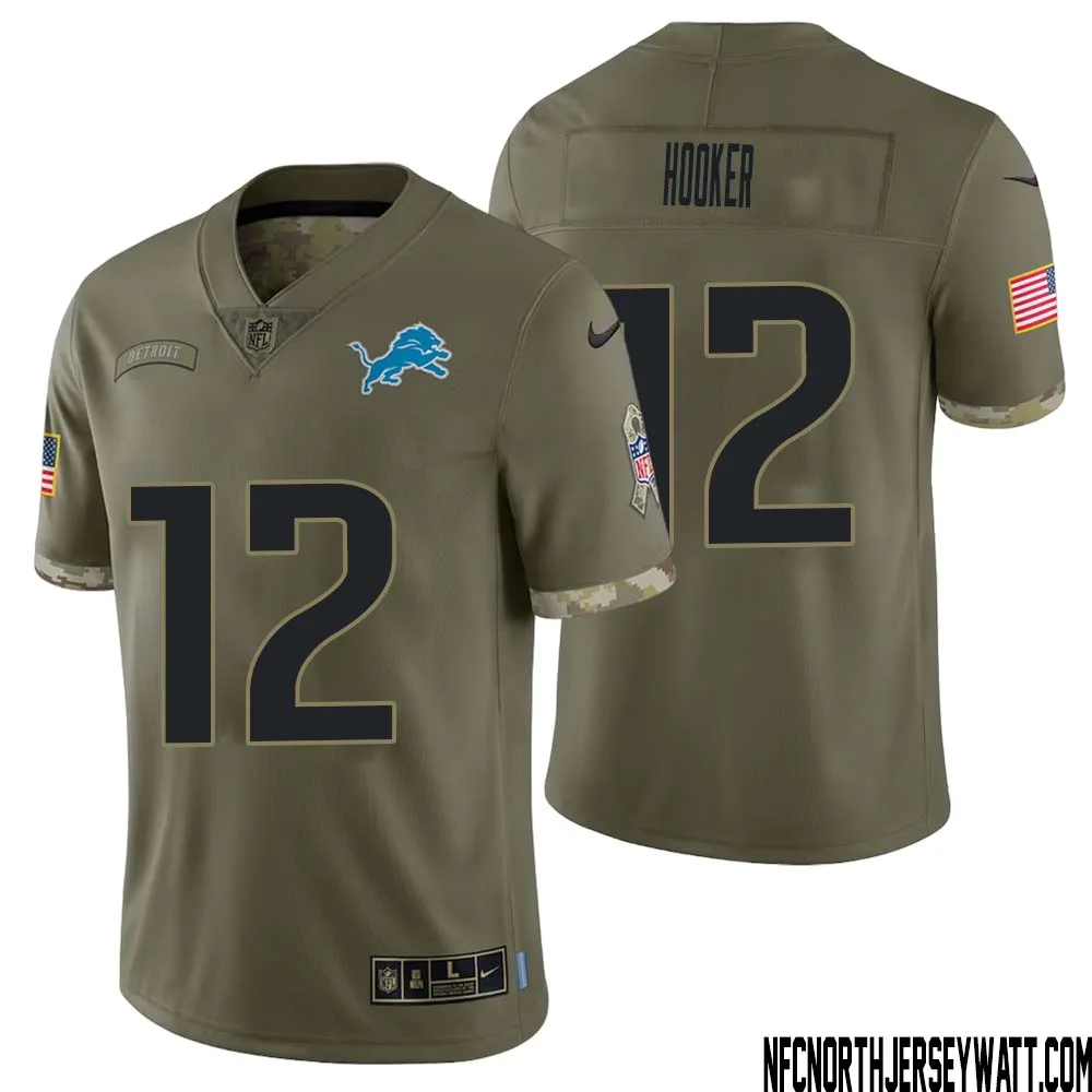 Hendon Hooker No 12 Men Olive Detroit Lions 2022 Salute To Service Retired Player Limited Jersey 1