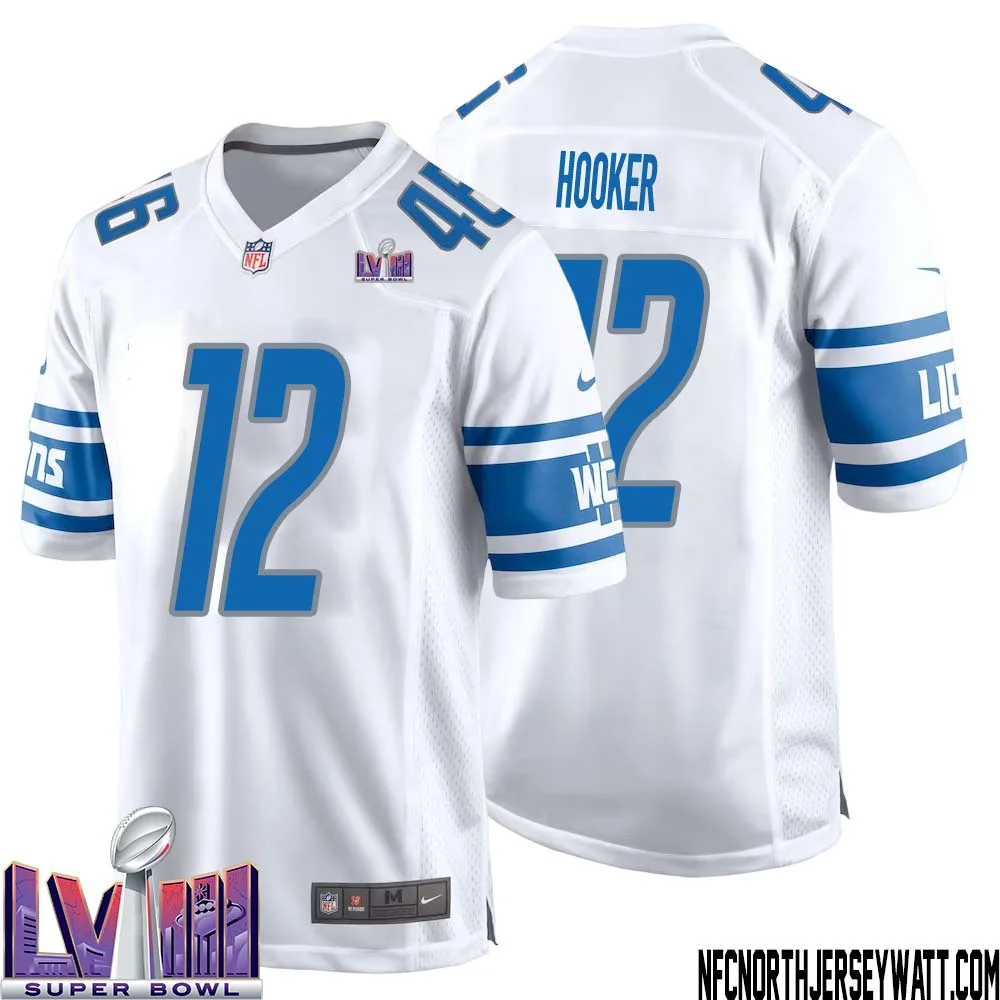 Hendon Hooker No 12 Men White Detroit Lions Player Super Bowl LVIII Away Game Jersey 1