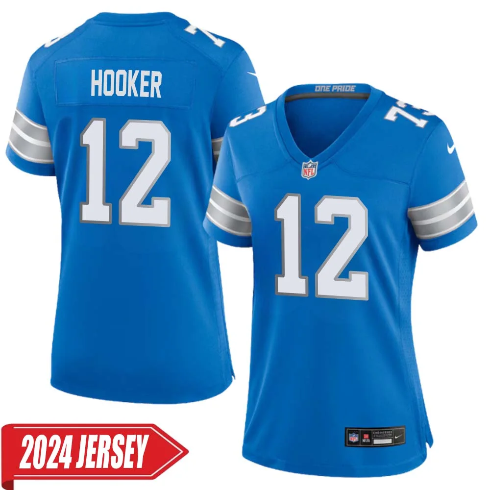 Hendon Hooker No 12 Woman s Detroit Lions Home Game 2024 Jersey Blue