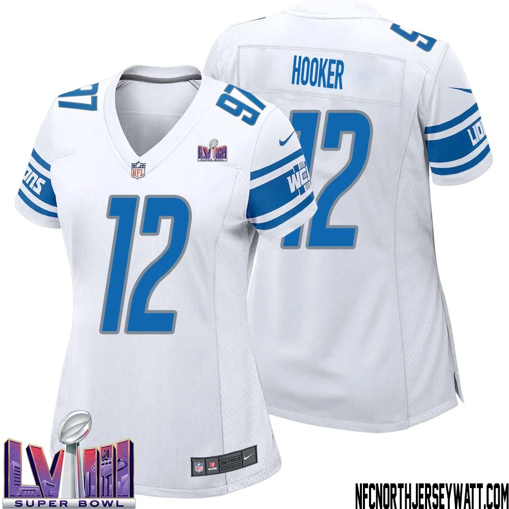 Hendon Hooker No 12 Women White Detroit Lions Player Super Bowl LVIII Away Game Jersey