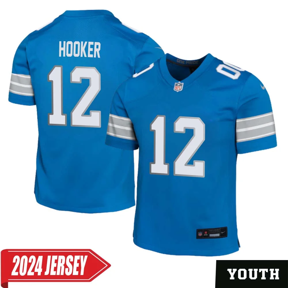 Hendon Hooker No 12 Youth s Detroit Lions Home Game 2024 Jersey Blue
