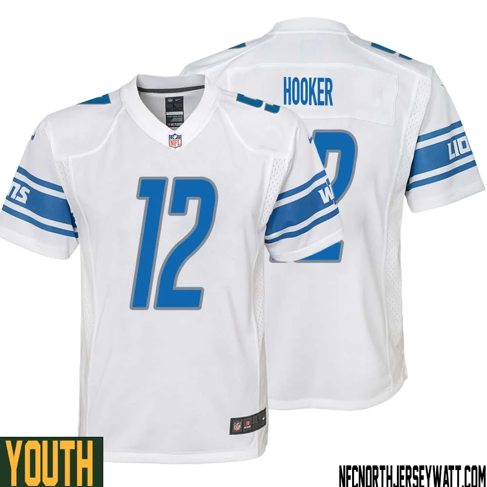 Hendon Hooker No 12 Youth White Detroit Lions Player Away Game Jersey 1