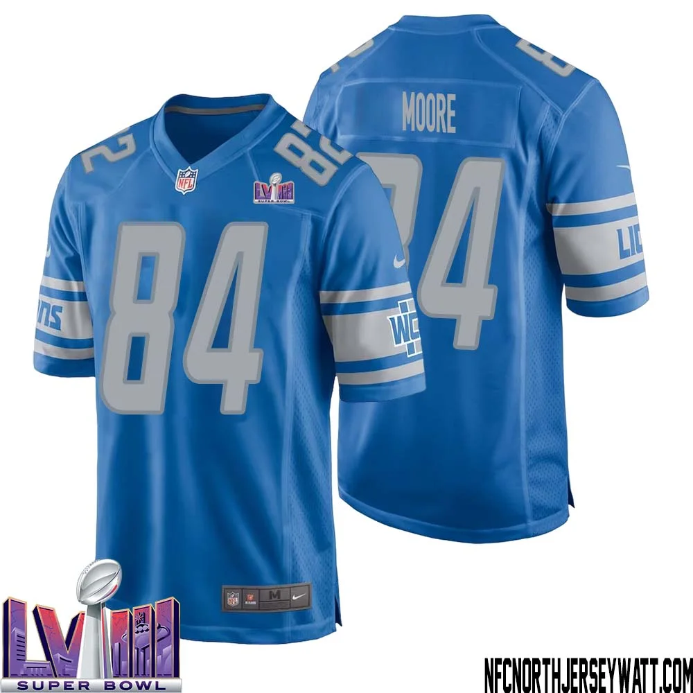 Herman Moore No 84 Men Blue Detroit Lions Player Super Bowl LVIII Home Game Jersey