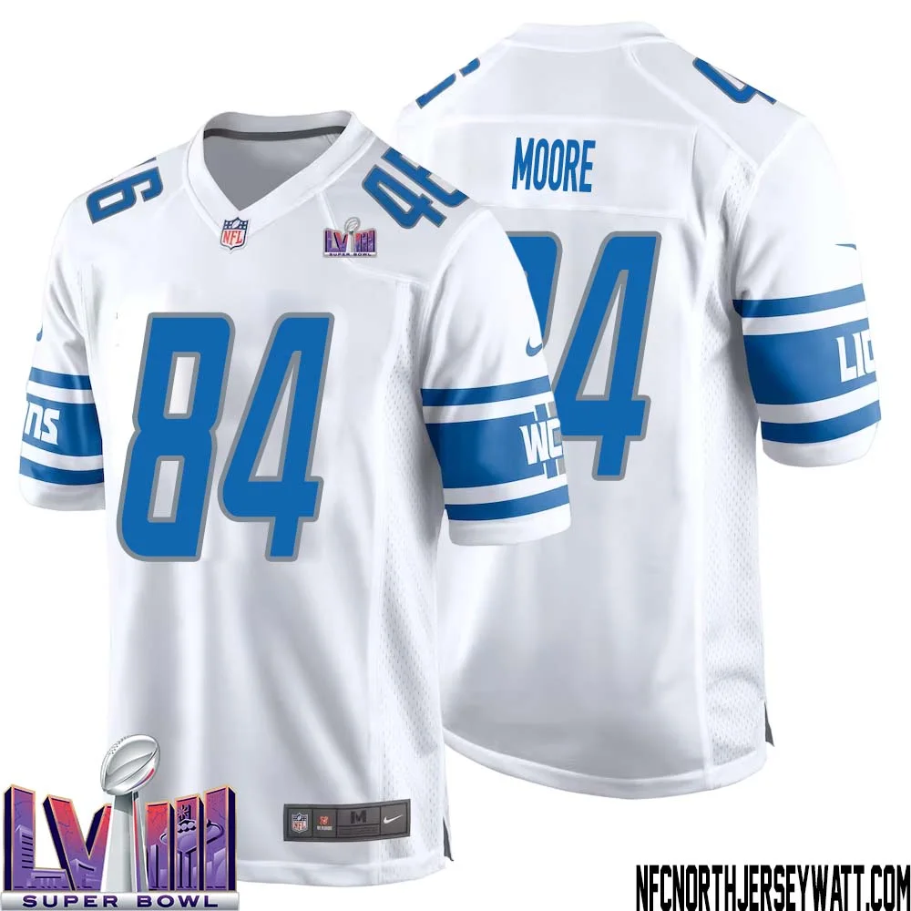 Herman Moore No 84 Men White Detroit Lions Player Super Bowl LVIII Away Game Jersey
